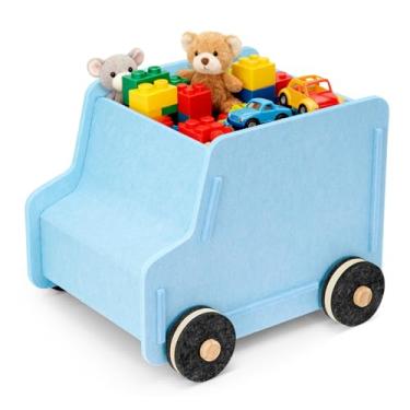 Imagem de QUEENLINK Caixa de armazenamento de brinquedos com rodas para crianças, caixa organizadora de brinquedos de feltro macio, grande capacidade, baú de armazenamento multifuncional para berçário, sala de