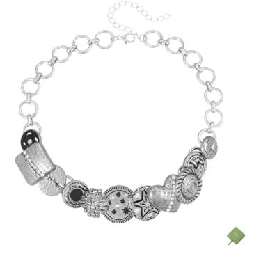 Imagem de Colar gargantilha grossa de coração, gargantilha de estrela para mulheres gótico Y2K roupa estética acessórios vintage retrô fantasia grossa, adequado para o dia das mães, dia das bruxas e dia de