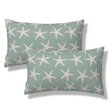 Imagem de VIREOTHIA Capas de almofada lombar costeira 30 x 50 conjunto de 2 capas de almofada decorativas de estrelas do mar azuis verão oceano náutico retangulares capas de almofada para sofá-cama decoração de