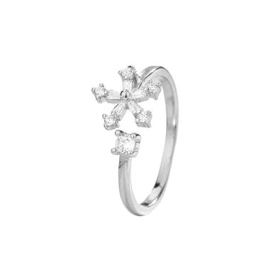 Imagem de Anel fino de cristal de floco de neve para mulheres, anel fino ajustável com zircônia cúbica aberta e empilhada, anéis de dedo para compromisso, casamento, noivado, Natal, Ano Novo, joias de inverno e