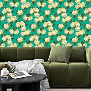 Imagem de Yullpaper Papel de parede floral Boho Floral Peel and Stick Papel de parede para quarto 43 × 260 cm Papel de parede rosa removível para banheiro Papel de parede autoadesivo à prova d'água