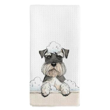 Imagem de nvucamd Toalhas de mão engraçadas para banheiro para cães Schnauzer, presentes Schnauzers para mulheres, mini toalhas de chá Schnauzer, Schnauzers miniatura para cachorro na banheira, toalha de mão
