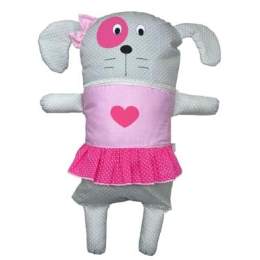 Imagem de Naninha para Bebê e Crianças HEEMM HIRA IMI Tecido Macio 100% Algodão Hipoalergênica Colecionável Artesanal Lavável e com Enchimento Removível 40x25cm Modelo DOG 1 ROSA