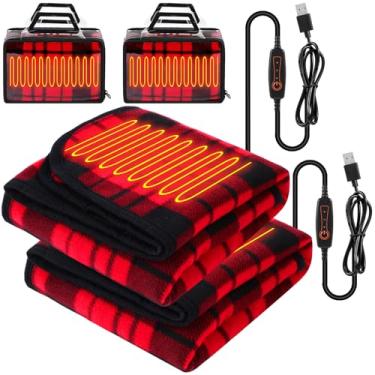 Imagem de Tuanse 2 mantas portáteis aquecidas por USB alimentadas por 5 V, 3 configurações de calor, cobertor elétrico com temporizador e controlador de temperatura 63,5 cm x 89 cm (listras vermelhas e pretas)