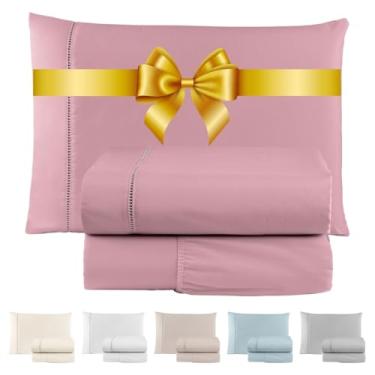 Imagem de Jogo de Lençol 600 Fios Cama Solteiro Casal Queen e King Premium Extra Macio - Roupa De Cama Antiácaro (Rosê, Solteiro 3 Peças)