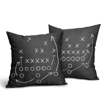 Imagem de Capas de almofada de futebol 45,7 x 45,7 cm, conjunto de 2 capas de almofada decorativas de linho de algodão com tema esportivo, táticas, giz, quadro-negro, para festa, quarto, sofá, sala de estar
