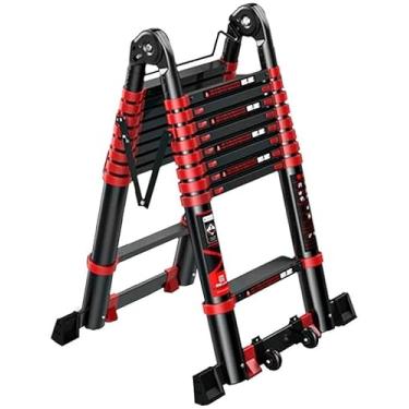 Imagem de OKUOKA Escadas, escada telescópica de alumínio com barra de suporte antiderrapante e dobradiças, escada de extensão resistente, escada dobrável portátil para telhado de sótão/4 m