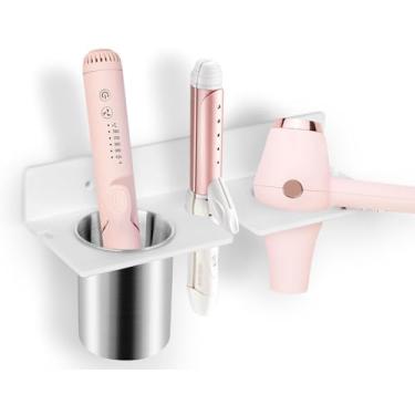 Imagem de Bollmisde Organizador de ferramentas de cabelo, suporte para secador de cabelo com copos de aço à prova de calor, organizador de acrílico para modelar, chapinha e escovas de cabelo, perfeito para
