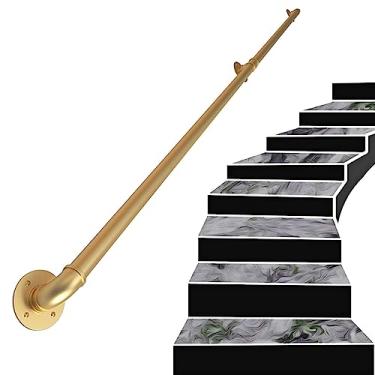 Imagem de Corrimão de tubulação/corrimão de escada de ferro forjado a vento industrial, loft interno doméstico contra a parede alça de jardim de infância antiderrapante antigo, dourado (1 pés-6 m) (tamanho: 5,8