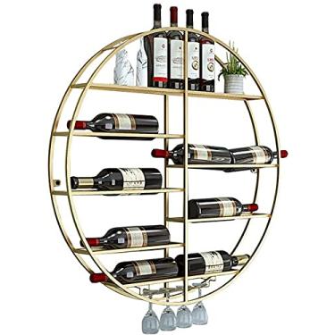 Imagem de Prateleiras redondas de vinho montadas na parede para garrafas de vinho e suporte de vidro para taças de metal para taças de metal prateleiras de exibição flutuantes para bar doméstico ouro (tamanho