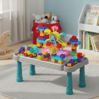 Imagem de Mesinha Infantil com Blocos de Montar Educativo (Azul)