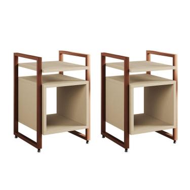 Imagem de Kit 2 Mesas De Cabeceira Industrial Marrocos Ferro Cobre E Tampo Off-white