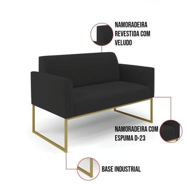 Imagem de Sofá Namoradeira Base Industrial Dourado Marisa Veludo D03 - D\&#039rossi Cor Preto