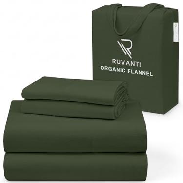 Imagem de RUVANTI Lençóis de flanela Queen Size - Certificado GOTS 100% algodão orgânico, conjunto de 4 peças quentes, macias e respiráveis, bolso profundo, ajuste confortável, escovado duplo para todas as