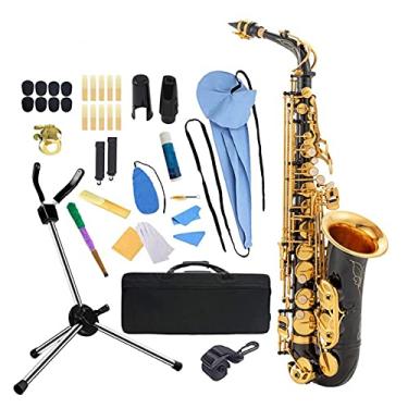 Imagem de Kit de saxofone para iniciantes EB Saxofone alto latão preto e dourado laca instrumento musical E-Flat Sax com estojo acessórios instrumento de sopro