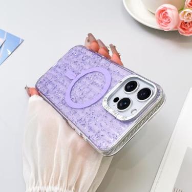 Imagem de SAKULLO Capa para iPhone 16 Pro Max transparente com glitter, capa magnética brilhante compatível com Magsafe, transparente, à prova de choque, proteção resistente para meninas e mulheres, 17,5 cm