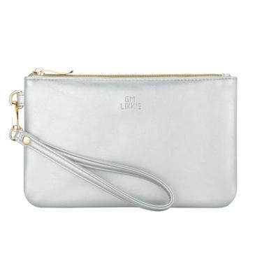 Imagem de GM LIKKIE Bolsa de pulso feminina, bolsa clutch noturna com alça para festa e formatura, bolsa de praia para o verão, Couro sintético prateado