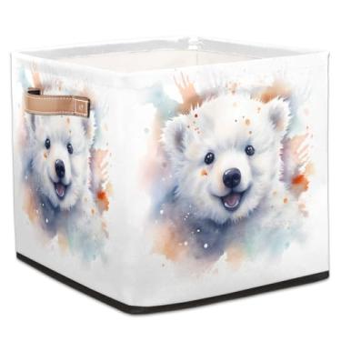 Imagem de hongjinglin Cestas dobráveis de armazenamento em cubo, urso polar, animal fofo, caixas dobráveis brinquedo infantil com alças, organizador de tecido, cesto organizador para berçário, sala de estar