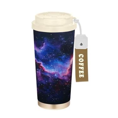 Imagem de SEHANY Caneca de viagem Galaxy Starry Sky de viagem de 500 ml Copos de café reutilizáveis revestidos de cerâmica com tampa à prova de vazamento, parede dupla, isolamento a vácuo, copo de café de aço