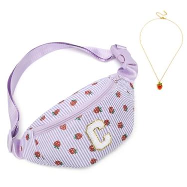 Imagem de I IHAYNER Presentes de aniversário para meninas de 3, 4, 5, 6, 7, 8, 9, 10, 11, 12, 13 anos, pequena, com inicial, bolsa de cinto personalizada, Roxo - C, Small, Casual