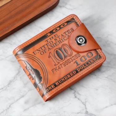 Imagem de Carteira masculina dobrável de dólar americano, carteira de couro com janela para identidade, presentes para adolescentes, marido e pai, aniversário de aniversário, Marrom