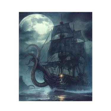 Imagem de ATTX Cobertor de microfibra de veludo com estampa de navio pirata - Cobertor de cama leve ultra macio para sofá, cama, 127 x 152 cm #130