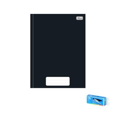 Imagem de Kit Caderno Brochura Capa Dura Pepper Preto 80 Folhas + Grampeador Alicate S-150
