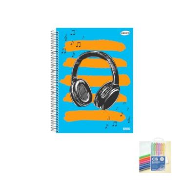 Imagem de Kit Caderno Masculinos KBOM 10 Matérias Capa Dura 200 Folhas + Caneta Esferográfica Spiro 0.7mm + Marca Texto Lumini Estojo 6 Cores