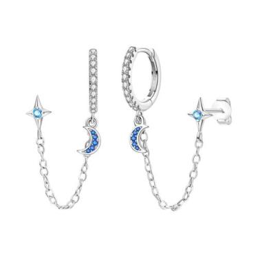 Imagem de Brinco de argola de prata 925 para mulheres pendientes lua sol brincos