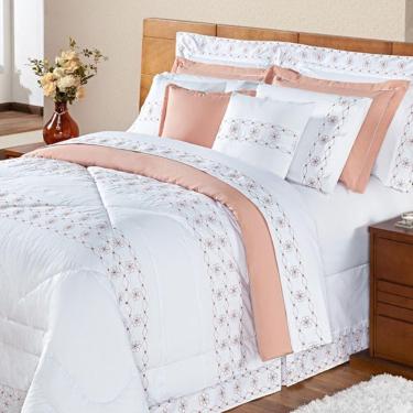 Imagem de Edredom + Jogo De Cama 200 Fios Damasco King 15 Peças 100% Poliéster - Branco-salmao