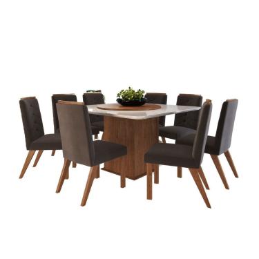 Imagem de Conjunto Mesa 8 Cadeiras 138/27 - MDF/MDP Tampo Vidro 130cm Disco Giratorio - Zamarchi