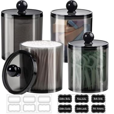 Imagem de SheeChung Pacote com 4 frascos de plástico acrílico para banheiro com tampa de armazenamento, porta-boticário, organizador de maquiagem para bolas de algodão, cotonetes, almofadas, sais de banho
