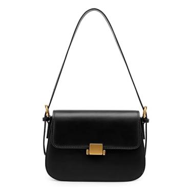 Imagem de Zecmos Bolsa de ombro feminina de couro genuíno para mulheres, bolsas transversais de couro verdadeiro, bolsa de mão pequena, Preto, Bolsa de ombro pequena