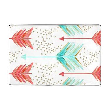 Imagem de Zeraoke Tapetes de área de setas de coral e azul-petróleo para sala de estar de 1,2 x 1,5 m, tapete macio e moderno, tapetes antiderrapantes e felpudos para decoração de casa, tapete lavável para