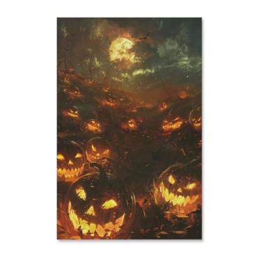 Imagem de HouLaiZhe Impressão de arte de parede em tela de terror com chama de abóbora de Halloween decoração de parede estética gótica para sala de estar quarto 11 x 17 polegadas (28 x 43 cm)