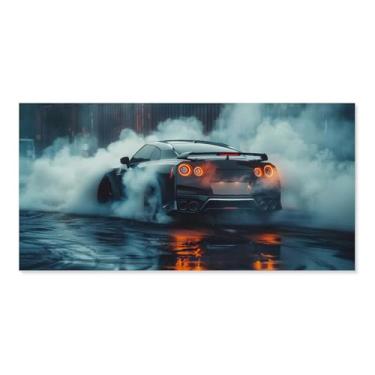 Imagem de HouLaiZhe Drift Car R35 Smoke Cool Posters Tela Estética Decoração de Quarto Pintura de Parede Impressões Sala de Galeria Decoração de Parede para Quarto Sala de Estar Escritório 16 x 32 polegadas (40