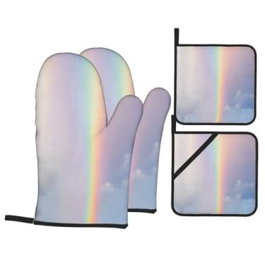 Imagem de Conjunto de luvas refletivas quadradas para cozinha com suportes de tampa, luvas de forno resistentes ao calor para manusear panelas quentes, grelhar, churrascos, kit de 4 peças.