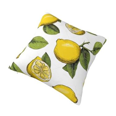 Imagem de Almofada quadrada decorativa com estampa de limão - Design reversível, zíper oculto, poliéster macio para sofá, cama e carro - Hipoalergênico 61 cm x 61 cm