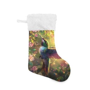 Imagem de xigua Meia de Natal de beija-flor colorida, personalizada, grande, doces, presente pendurado, meias de Natal, decoração para decoração de festa de férias em família, lareira