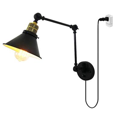 Imagem de Luminária de parede LED, arandela vintage ajustável com braço longo e suporte para lâmpada, cúpula de metal, ideal para decoração de lofts, restaurantes, bares, hotéis e cafeterias.