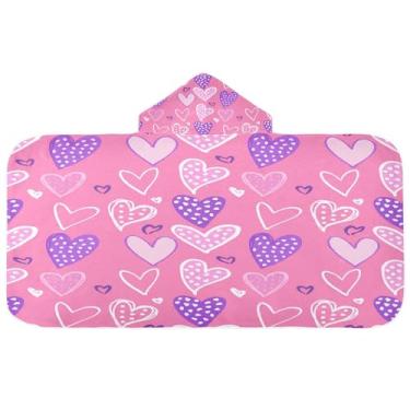 Imagem de CEBUGI Toalha de banho com capuz de corações para crianças toalha de banho macia absorvente com capuz 127 x 59,7 cm toalha de banho de praia para meninos e meninas