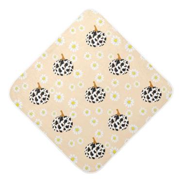 Imagem de Burbuja Toalha de banho de bebê com estampa de abóboras com vaca - Toalha com capuz de musselina macia e absorvente para recém-nascidos, 76 x 76 cm