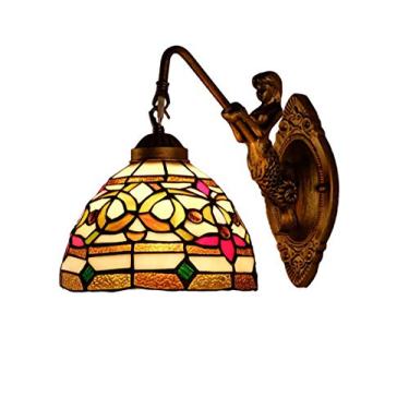 Imagem de Luminária de parede vintage estilo Tiffany de 8 polegadas, feita à mão com vitrais, com espelho frontal, ideal para quarto, sala de estar, corredor e varanda, soquete E27, B.