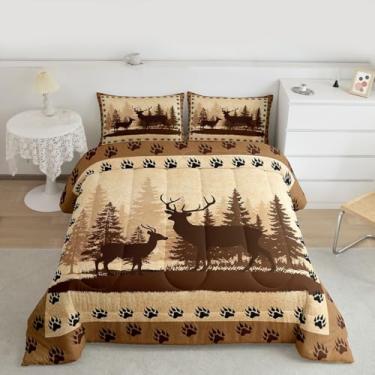 Imagem de Feelyou Jogo de cama fofo de cervo macio para meninos e meninas, conjunto de edredom rústica, tamanho Queen, com estampa de pata de urso, microfibra de animais selvagens, decoração de quarto, 3 peças
