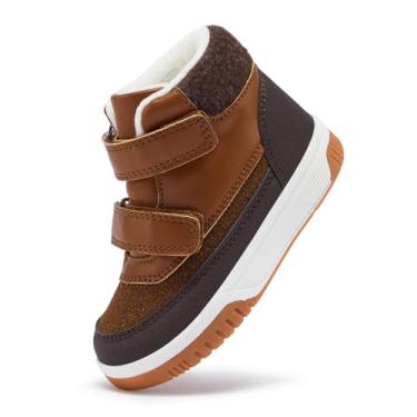 Imagem de BMCiTYBM Botas de neve infantis para meninos e meninas, sapatos quentes de inverno, cano alto, tênis para uso ao ar livre para clima frio, B - Marrom, 21