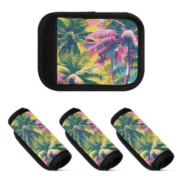 Imagem de Qilmy Palmeiras tropicais embalagem com alça de bagagem, 2 unidades, identificadores de bagagem, etiqueta confortável, alças para carrinho de bebê, mala de viagem, acessórios de viagem de avião1559