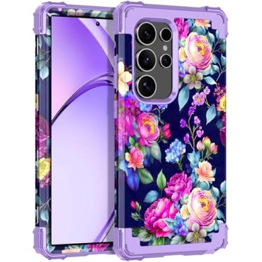 Imagem de Rancase Capa para Galaxy S24 Ultra, proteção resistente à prova de choque de três camadas de plástico rígido + capa protetora de borracha de silicone macio para Samsung Galaxy S24 Ultra 5G, brilha no