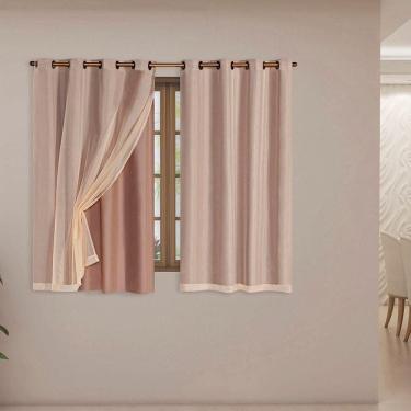 Imagem de Cortina Blackout Pvc Com Tecido Voil 2,80 M X 1,60 M 100% Poliéster - Avelã