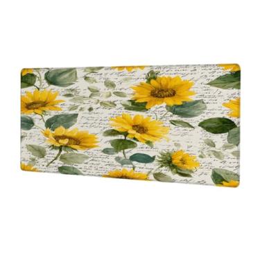 Imagem de Tapete de mouse retrô floral grande de girassol à prova d'água com protetor de mesa estendido para computador, base de borracha antiderrapante para escritório, computador, teclado, laptop e mesa de