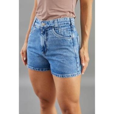 Imagem de Shorts Jeans Feminino Mom Cintura Alta Marmorizado Dialogo-Feminino